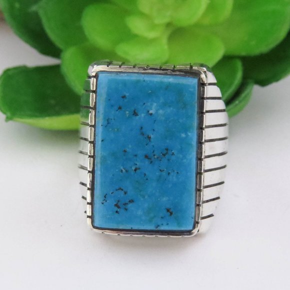Navajo Kingman Turquoise Sterling Silver Large Rectangular Men's Ring Size 11 3/ - Picture 4 of 8
